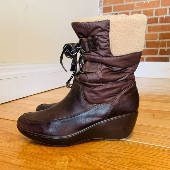 Sperry Snug Harbor Wedge Winter Boots Womens Size 10 M Brown Leather Faux Fur - Picture 15 of 16